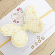 Load image into Gallery viewer, Lemon School Gingham butterfly Hair Bow Headband or Clip