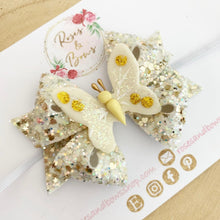 Load image into Gallery viewer, Butterfly White and Gold Hair Bow Headband or Clip