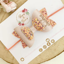 Load image into Gallery viewer, Peach blush and rose gold Personalised Name Hair Bow Headband or Clip