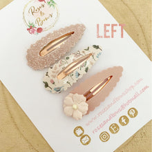 Load image into Gallery viewer, Neutral nude floral scalloped snap clip set