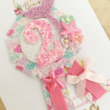 Load image into Gallery viewer, Mermaid Rainbow Glitter Number Birthday Badge