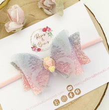 Load image into Gallery viewer, Pastel Rainbow Glitter Butterfly Bow Headband or Clip