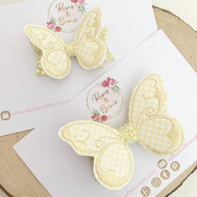 Load image into Gallery viewer, Lemon School Gingham butterfly Hair Bow Headband or Clip