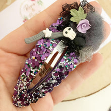 Load image into Gallery viewer, Witch broom stick glitter large snap clip