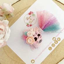 Load image into Gallery viewer, Rainbow Skull Glitter Bow Headband or Clip