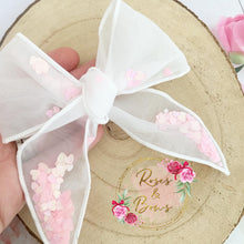 Load image into Gallery viewer, Pink Heart Sequin Shaker Organza Hair Bow Headband or Clip
