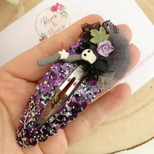 Load image into Gallery viewer, Witch broom stick glitter large snap clip