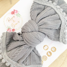 Load image into Gallery viewer, Grey Nylon Pom Pom Trim Headwrap Headband