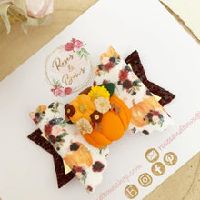 Load image into Gallery viewer, Autumn floral Pumpkin Hair Bow Headband or Clip