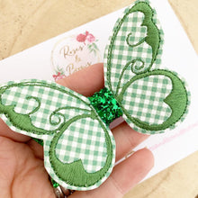 Load image into Gallery viewer, Green School Gingham butterfly Hair Bow Headband or Clip