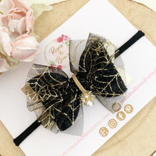Load image into Gallery viewer, Gold Spider Glitter Bow Headband or Clip