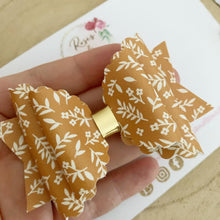 Load image into Gallery viewer, Mustard floral Hair Bow Headband or Clip