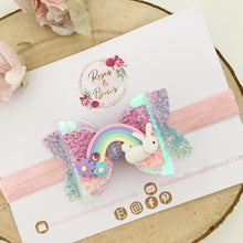 Load image into Gallery viewer, Transparent Rainbow Bunny Hair Bow Headband or Clip