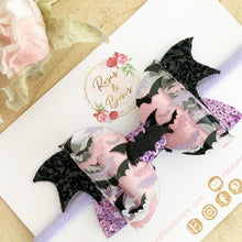 Load image into Gallery viewer, Bat Halloween Glitter Bow Headband or Clip