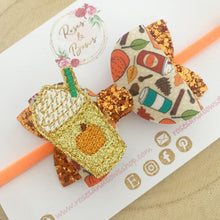 Load image into Gallery viewer, Pumpkin Spice Autumn Fall Thanksgiving Hair Bow Headband or Clip