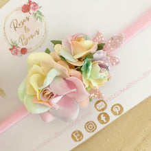 Load image into Gallery viewer, Rainbow flower nylon headband or alligator clip