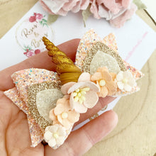 Load image into Gallery viewer, Unicorn horn crown Glitter Hair Bow Headband or Clip