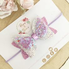 Load image into Gallery viewer, Purple Sequin Wings Glitter Hair Bow Headband or Clip