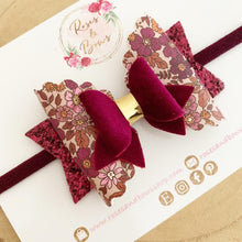 Load image into Gallery viewer, Autumn Fall Plum Floral Hair Bow Headband or Clip
