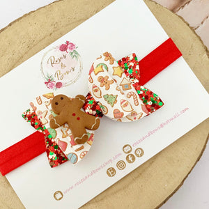 Christmas Gingerbread Hair Bow Headband or Clip