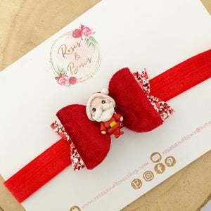 Christmas santa small Hair Bow Headband or Clip