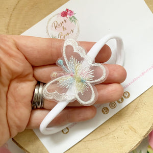 White rainbow butterfly headband