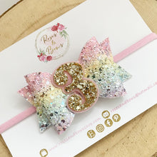 Load image into Gallery viewer, Raimbow birthday Glitter Hair Bow - Birthday Headband - Birthday Hair Clip
