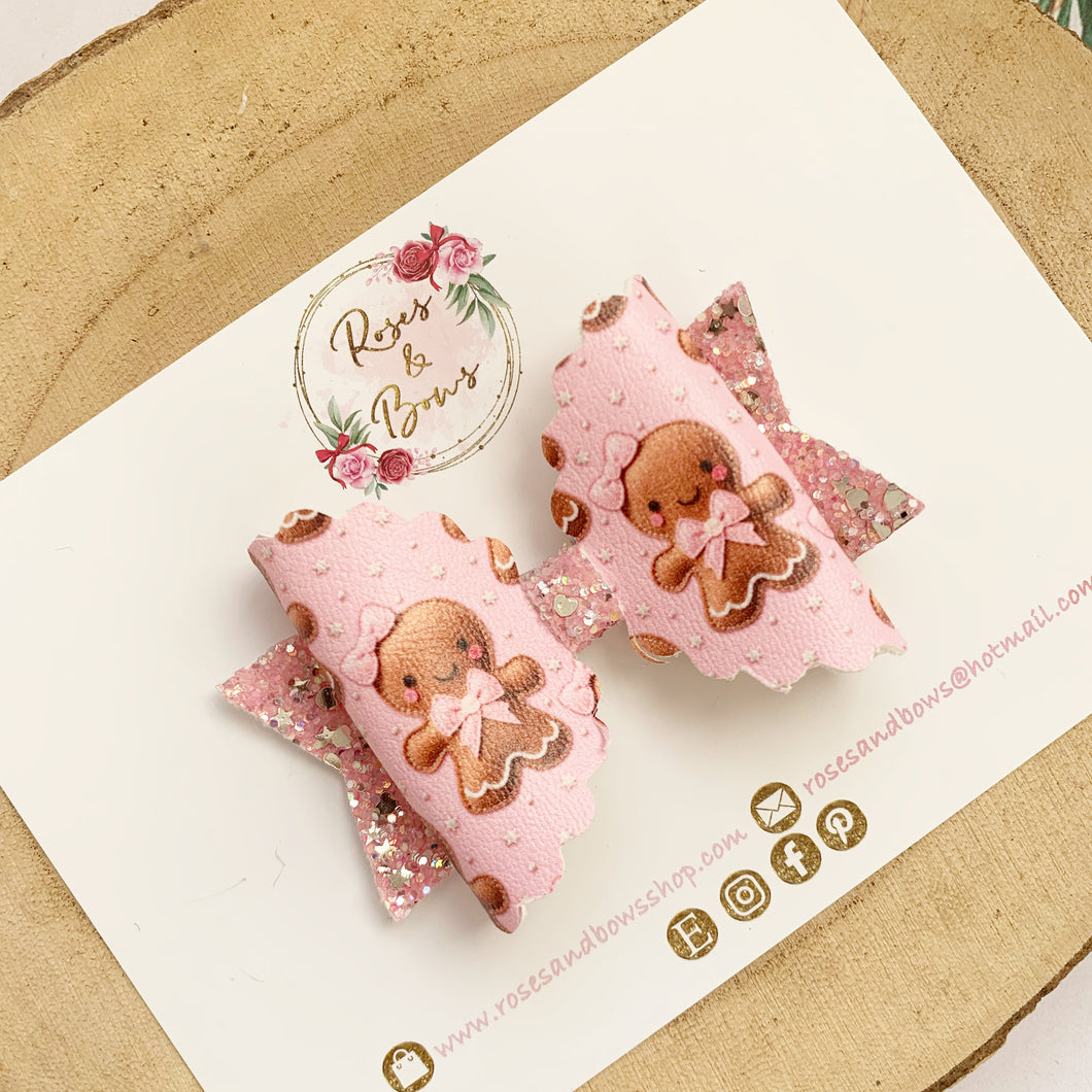 Pink Gingerbread Hair Bow Headband or Clip