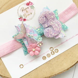 Mermaid Birthday Hair Bow - Birthday Headband - Birthday Hair Clip