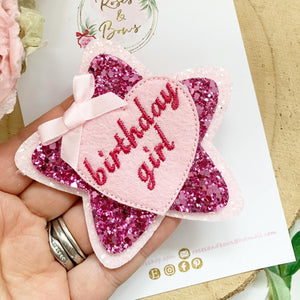 Pink Birthday Girl Badge - Birthday Glitter Badge