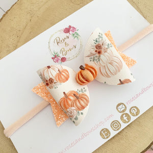 Pumpkin Hair Bow Headband or Clip