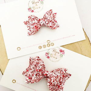 Pink & Red Glitter Hair Bow Headband or Clip