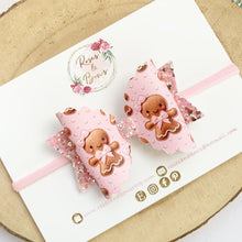 Load image into Gallery viewer, Pink Gingerbread Hair Bow Headband or Clip
