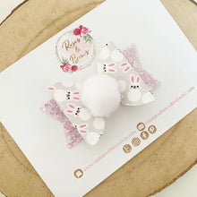 Load image into Gallery viewer, Bunny Pom Pom Hair Bow Headband or Clip
