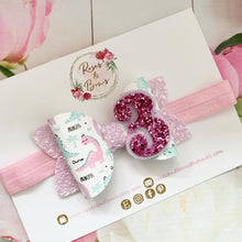 Load image into Gallery viewer, Dinosaur Birthday Bow Headband or Clip
