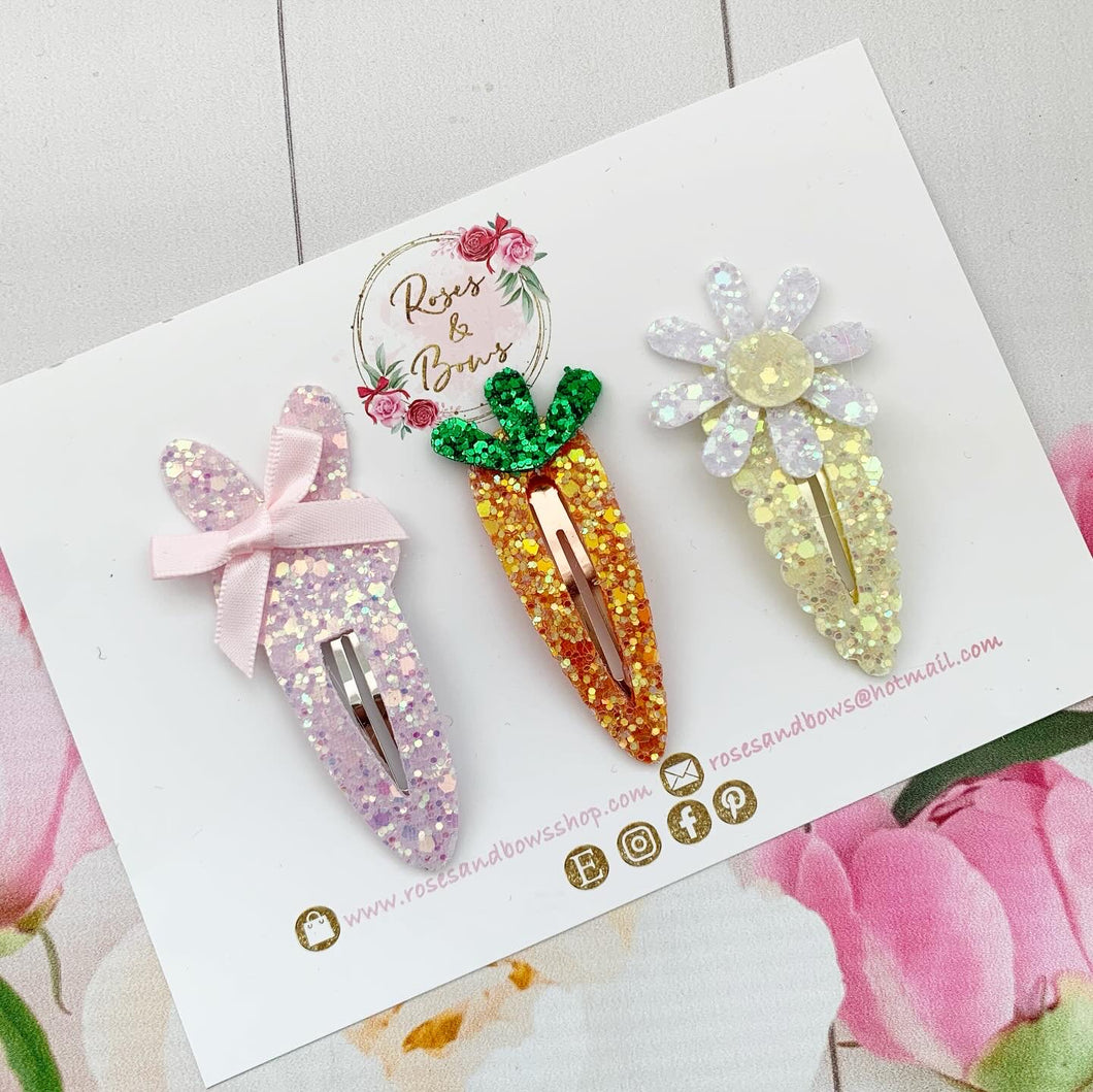 Easter snap clip set - bunny, carrot and daisy