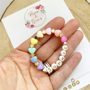 Girls Rainbow Heart Personalised Bracelet