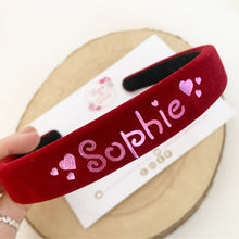 Load image into Gallery viewer, Personalised name velvet Valentine’s Day headband
