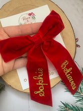Load image into Gallery viewer, Personalised believe Christmas red velvet bow
