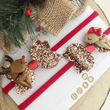 Load image into Gallery viewer, Mr and Mrs Reindeer Pigtail Set - clip set - Christmas glitter bow clips
