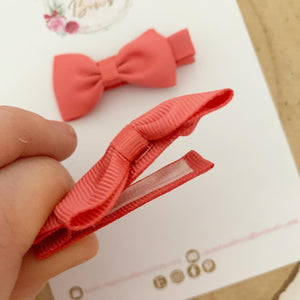 Coral pink Small Hair Bow Clip Set - fringe clips