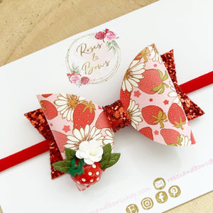 Strawberry Hair Bow Headband or Clip