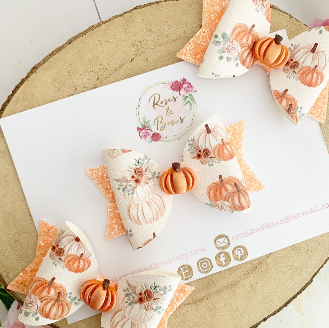 Pumpkin Hair Bow Headband or Clip