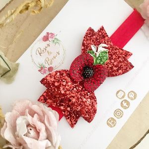 Poppy Rhinestone Glitter Bow Headband or Clip