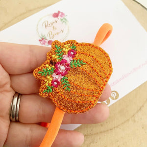 Embroidered Pumpkin Headband or Clip