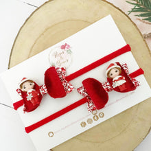 Load image into Gallery viewer, Elf pigtail bows - clip set - Christmas glitter bows
