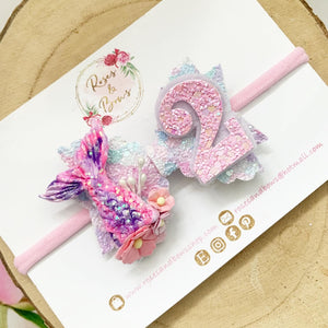 Mermaid Birthday Hair Bow - Birthday Headband - Birthday Hair Clip