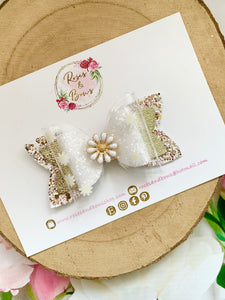 Daisy Hair Bow - Glitter, Transparent and Leatherette Headband or Clip