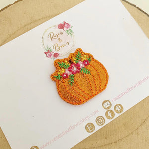 Embroidered Pumpkin Headband or Clip