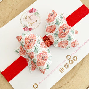 Poppy Glitter Bow Headband or Clip